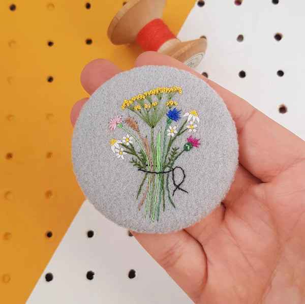 Amy Panda Grey Wild Bouquet Embroidered Felt Badge