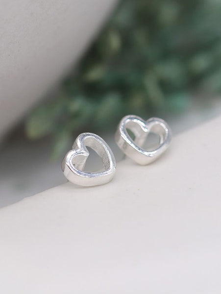 POM Silver Tiny Cut Out Heart Studs