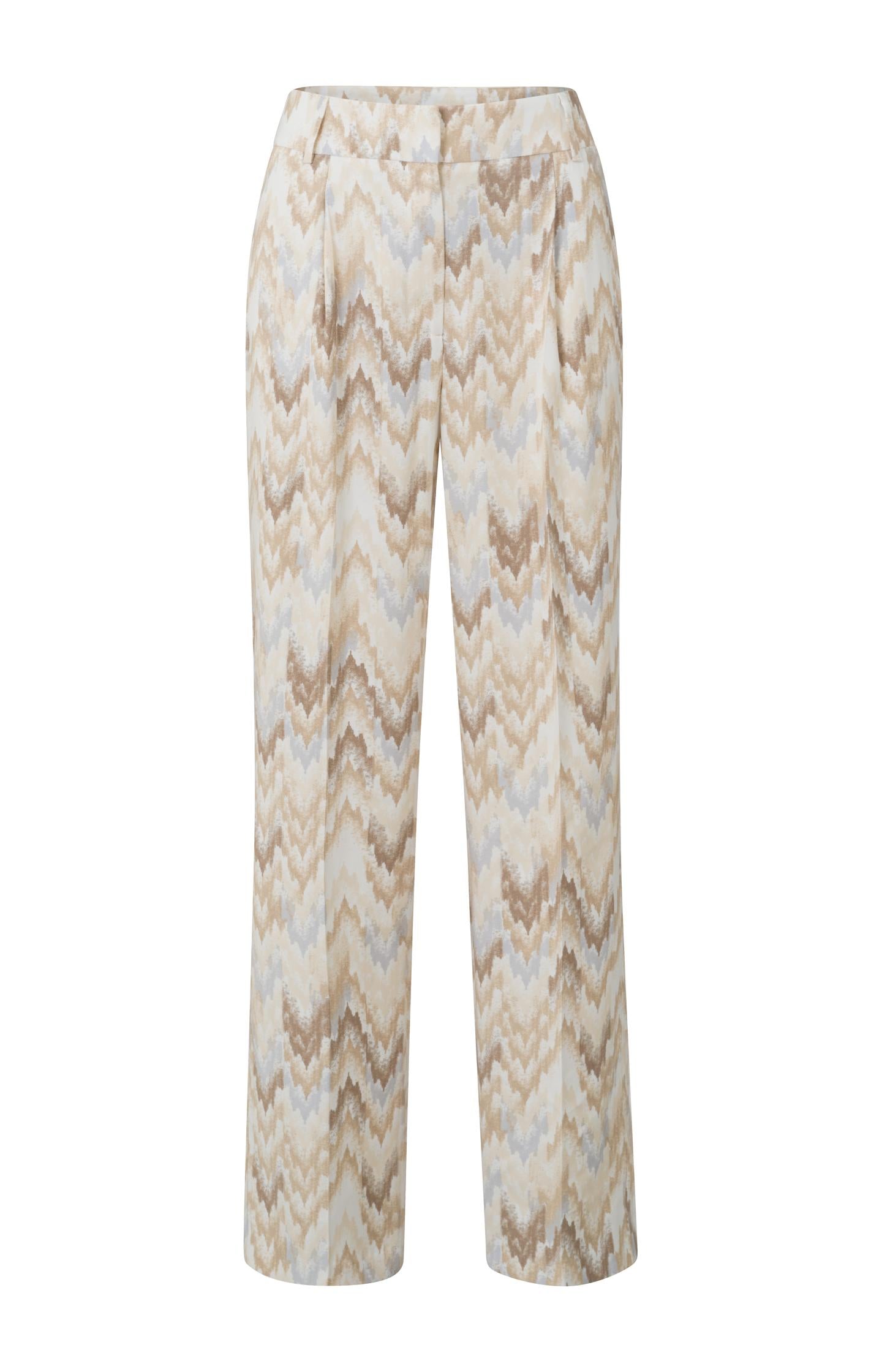 Yaya Pearl Blue Dessin Printed Trousers with Pockets Zip Fly and Pleat Detail