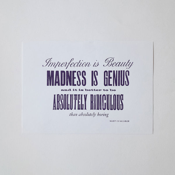 Meticulous Ink Imperfection Is Beauty Limited Edition Letterpress Art Print