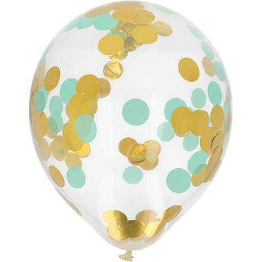 Folat Balloons With Confetti Gold & Mint 30cm - 4 Pieces