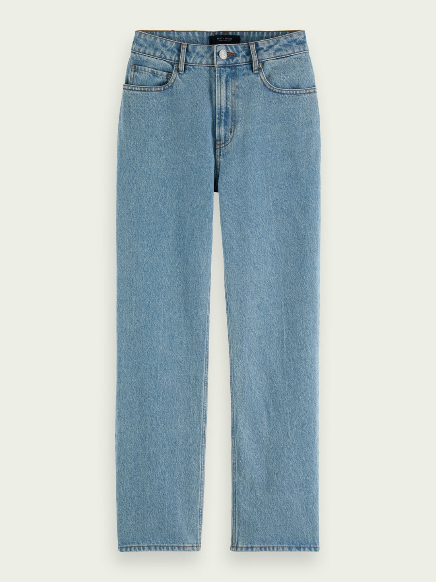 Scotch & Soda Ams Blauw Straight Fit High Rise Jeans 