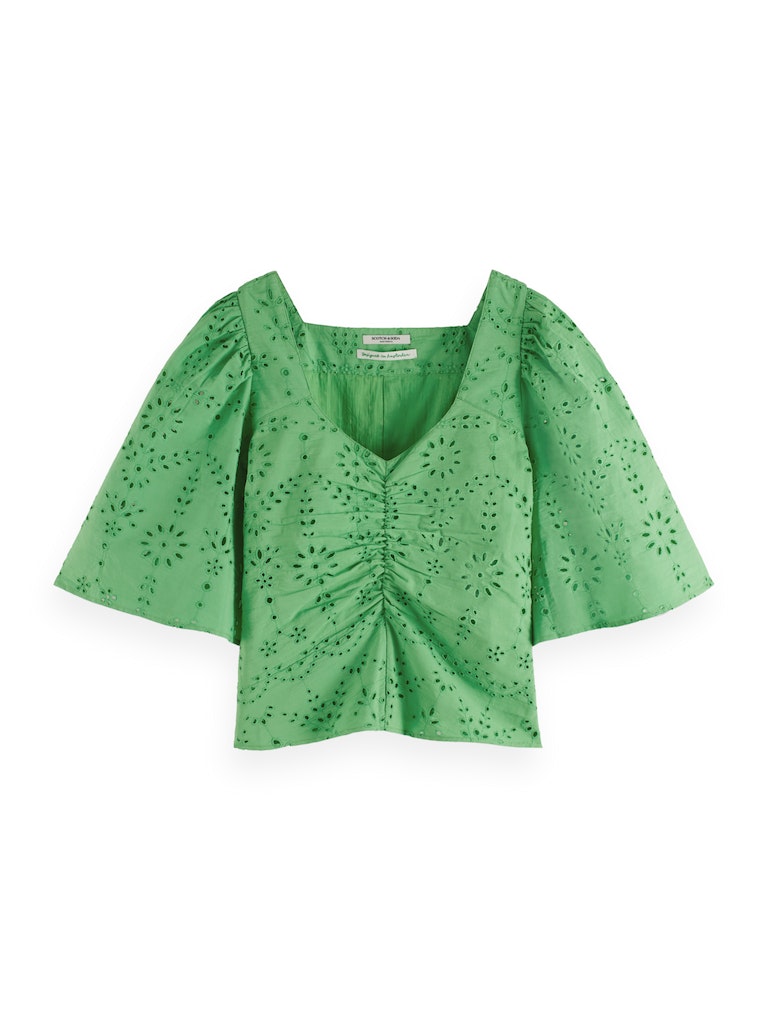 Scotch & Soda Bright Parakeet Ruched Front Flutter Sleeve Top