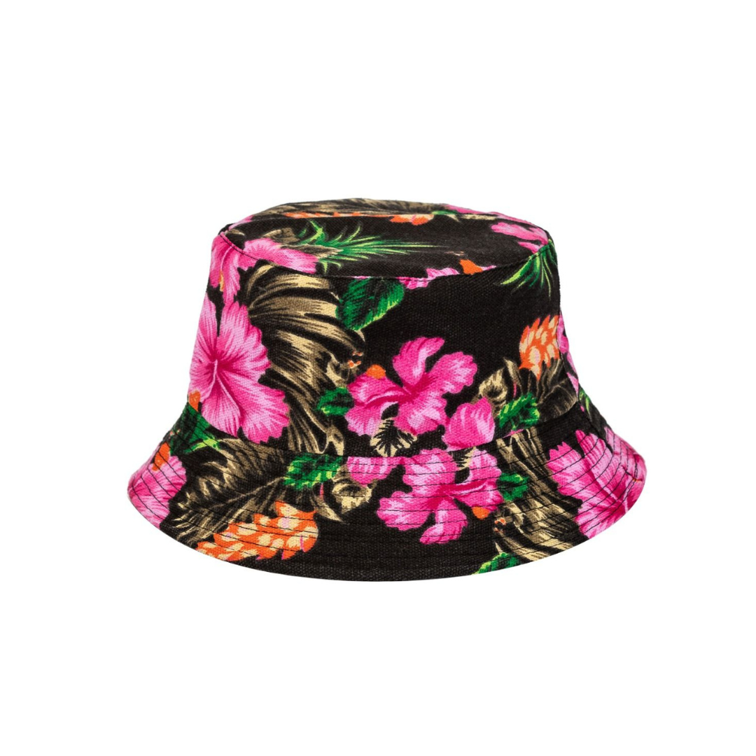 &Quirky Hawaiian Print With Pink Flower Bucket Hat