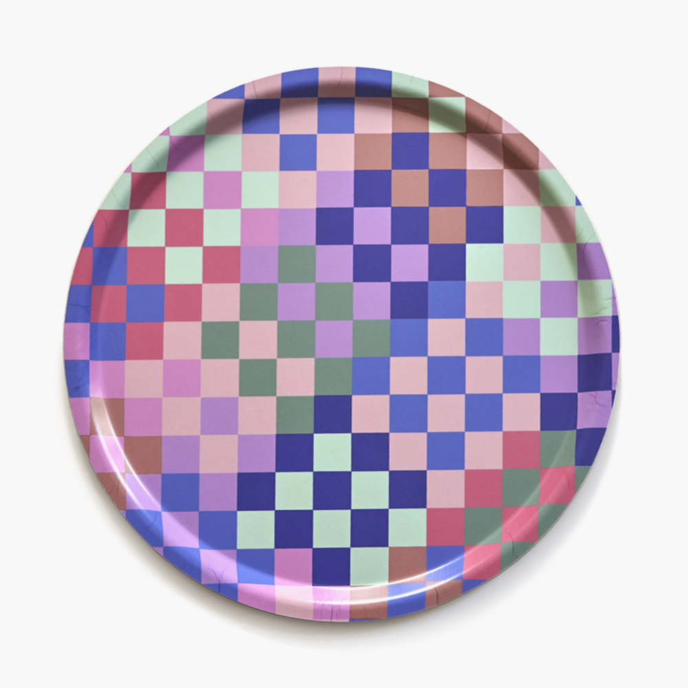 BLU KAT Multicolor Checker Round Serving Tray - 38 cm