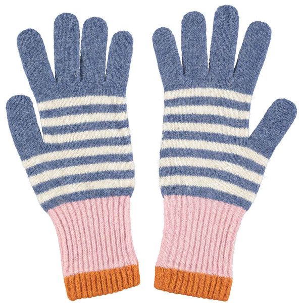 Trouva: Ladies Lambswool Gloves - Denim/oatmeal Stripes