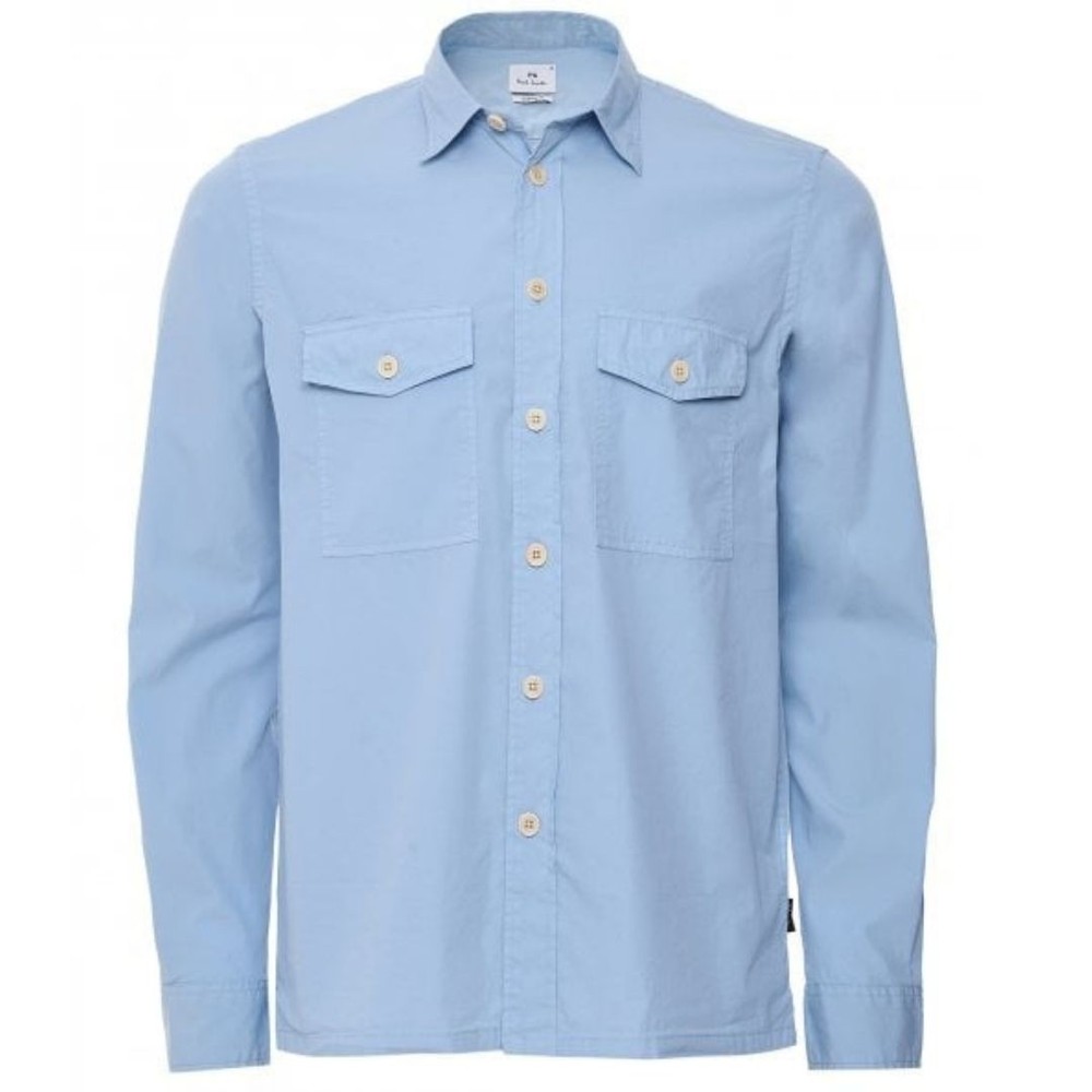 Paul Smith Light Blue Mens Long Sleeve Casual Fit Shirt Chest Pocket