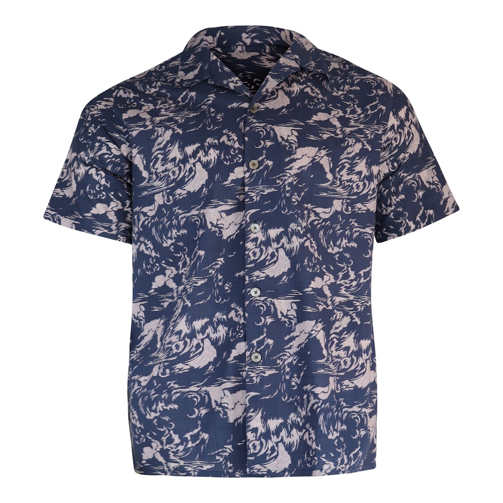 Paul Smith Navy Cracked Wave Cotton Casual Fit Shirt
