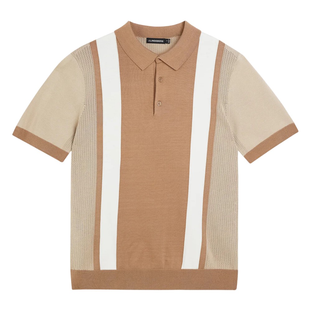 J Lindeberg Tiger Brown Rey Striped Polo T Shirt