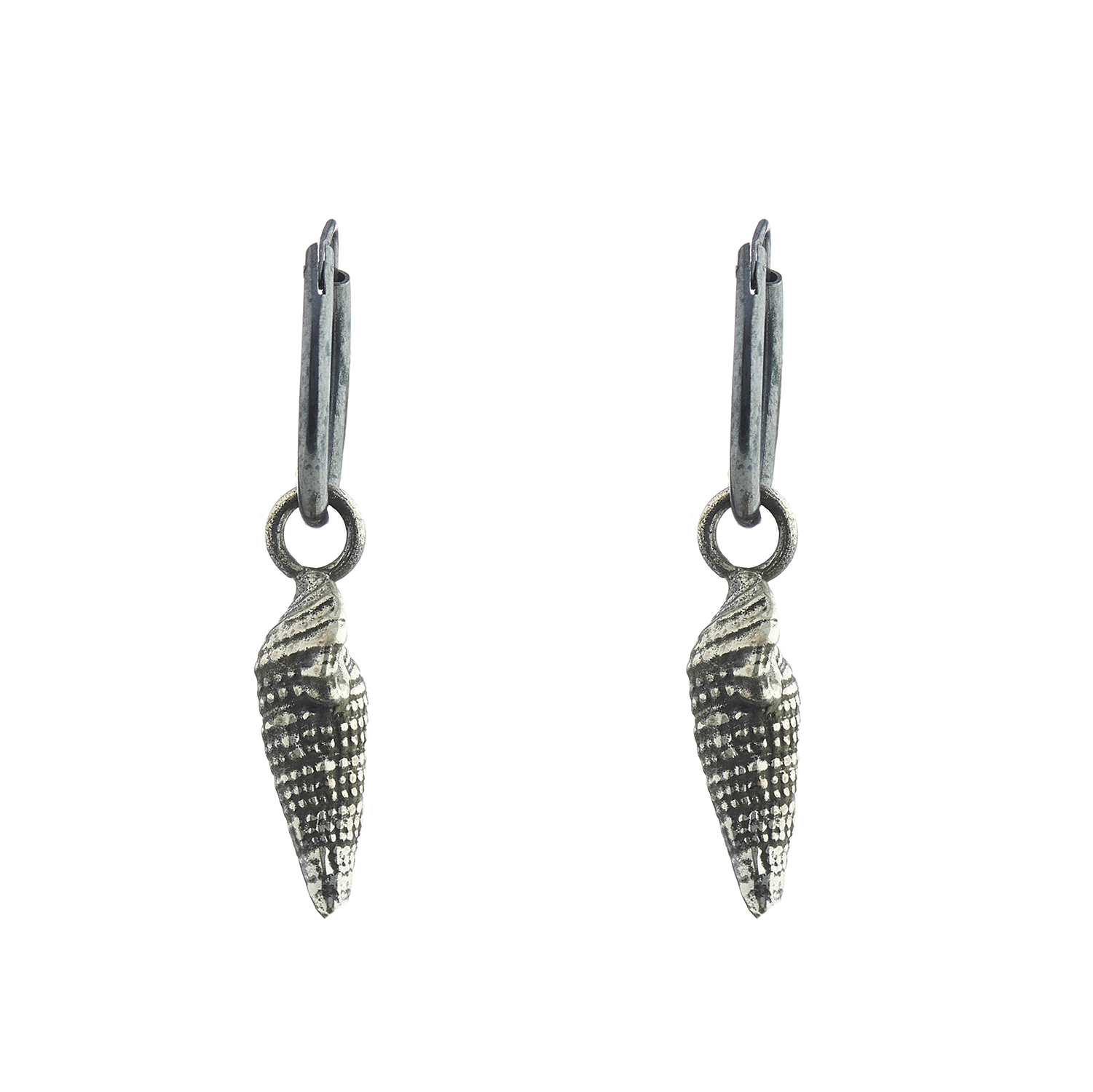 silver jewellery Small Shell Hoop Earrings Oxidised Silver