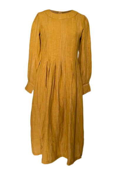 Window Dressing The Soul Mustard Linen With A Grey Thread Tilly Dress