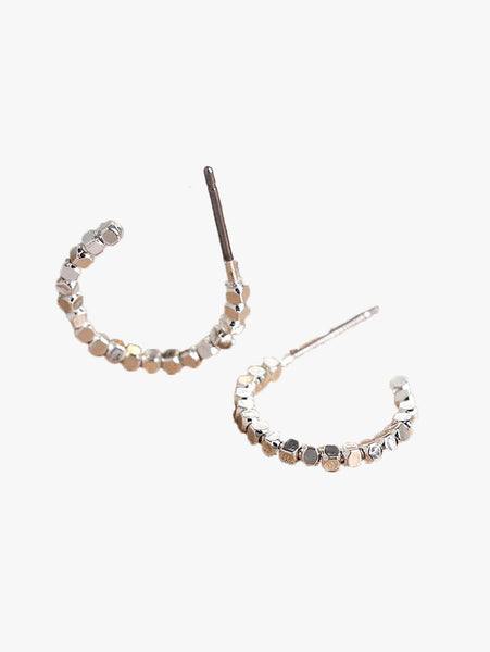 POM Silver Plated Tiny Cube Bead Open Hoop Earrings