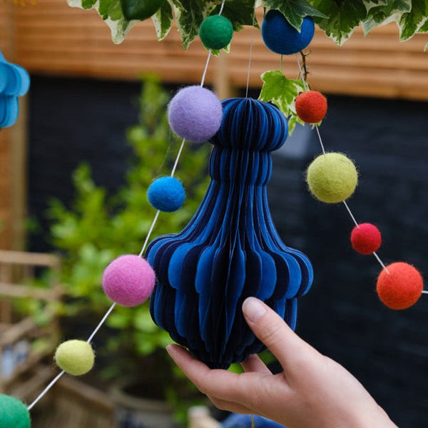 india Indian Recycled Paper Decoration 'large Navy Bauble'