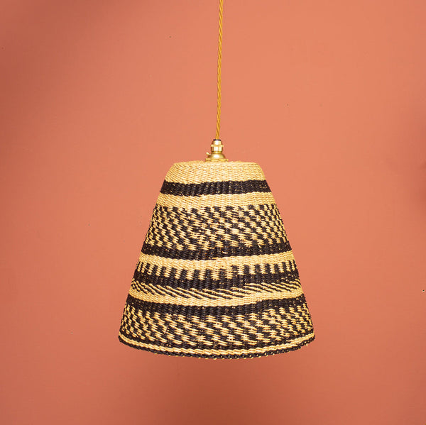 Ghana Ghanaian Handwoven Cone Lightshade 'black And Natural'