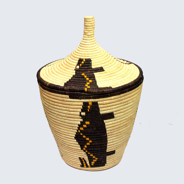 Uganda Uganda Craft Collection Lidded Basket 'crocodile & Fish'