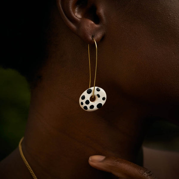 Kenya Zawadi Ceramic Earrings 'polka Dots And Stripes'