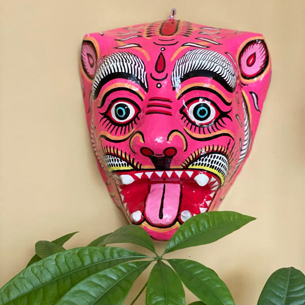 Artisans & Adventurers Indian Paper Mache Tiger Mask 'pink'