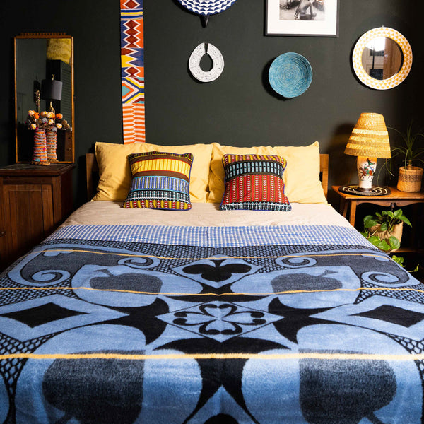 South Africa Large Khotso Traditional Basotho Blanket 'black & Blue Cards'