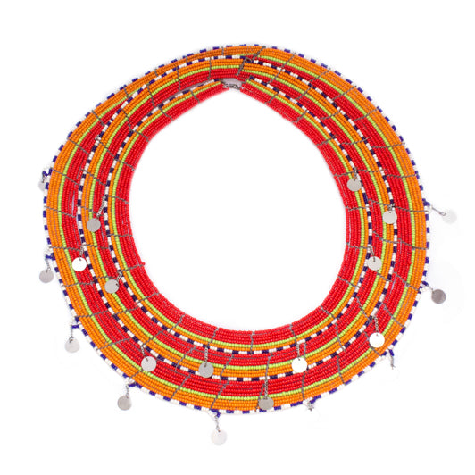 Artisans & Adventurers Beaded Maasai Collar 'orange, Red & Green'