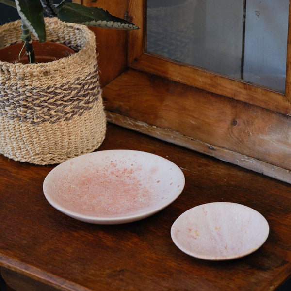 Kenya Kenyan Soapstone Shallow Dish Bowls 'marbled Pink'