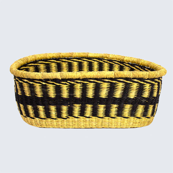 Ghana Ghanaian Basket No. 169 'monochrome Stripes With Natural Band'