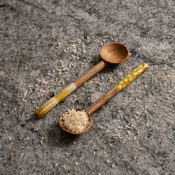 Kenya Olive Wood Sugar Spoon With Mustard Batik Handle