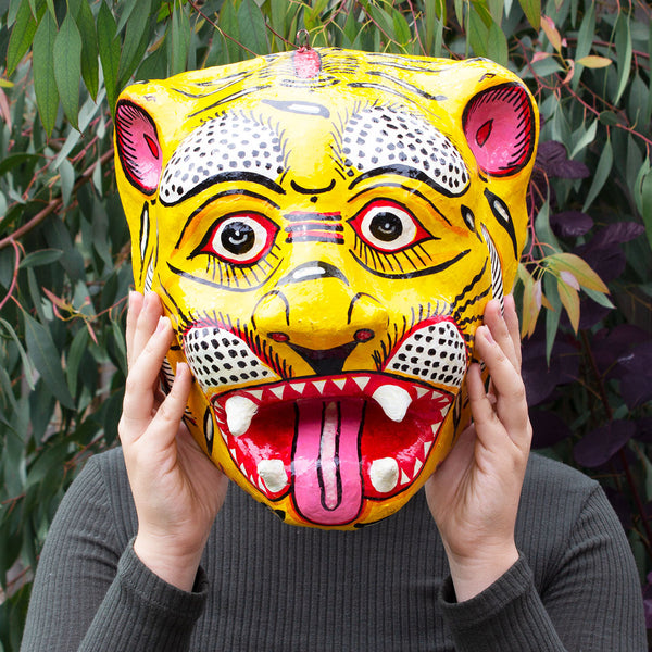 india Indian Paper Maché Tiger Mask 'yellow'