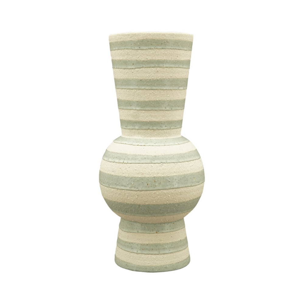White and Blue Striped Ceramic Vase 