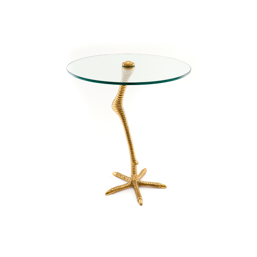Temerity Jones Antique Gold Flamingo Leg Table With Glass Top