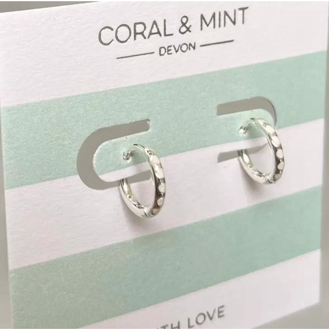 Coral & Mint Silver Plated Huggie Earrings with Enamel