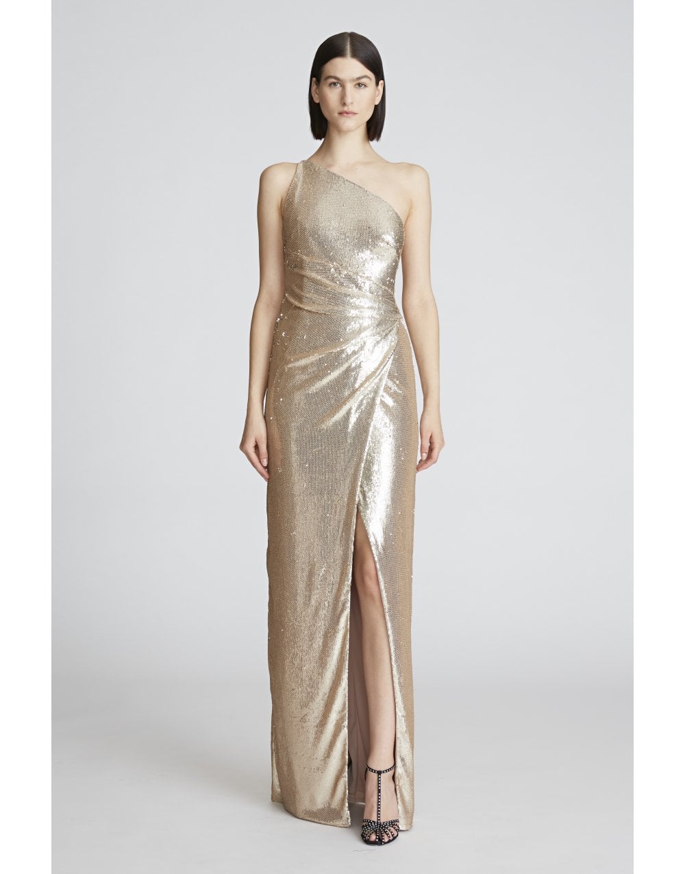 Halston Champagne Sequin Adriana Gown 