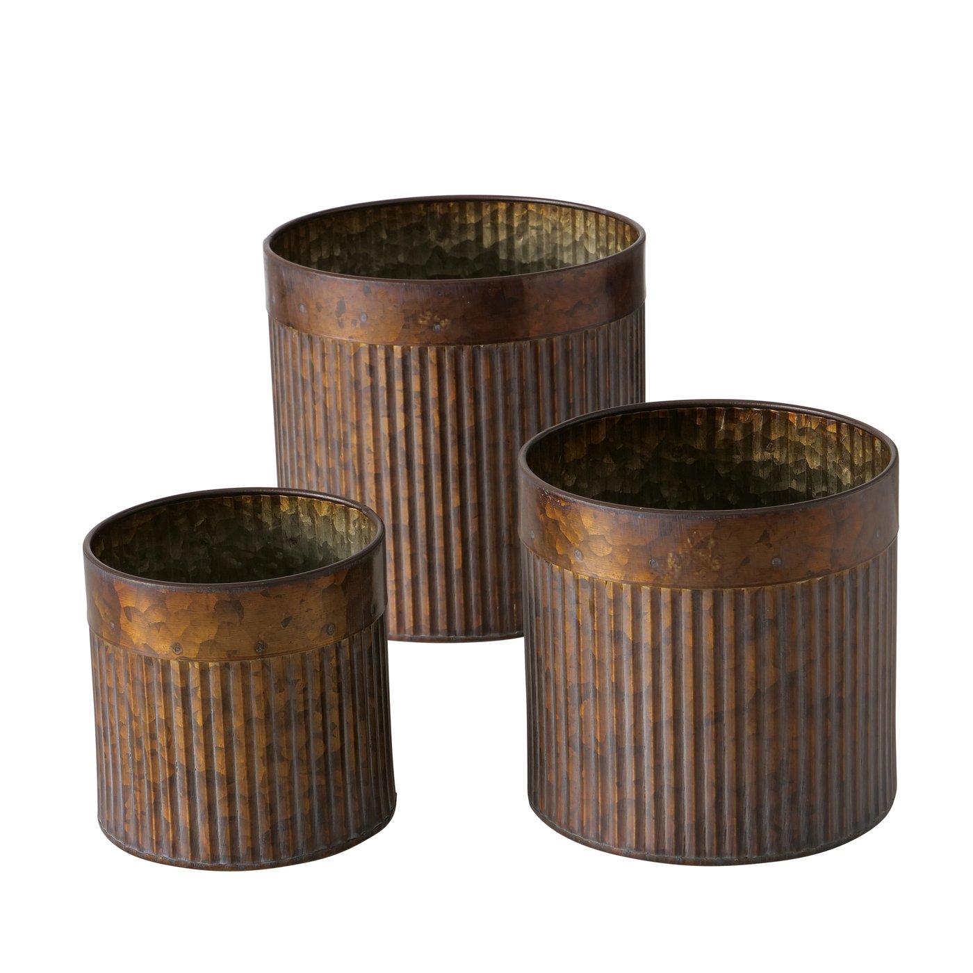 &Quirky Antique Copper Gold Zinc Gilda Plant Pot Planter : Set of 3