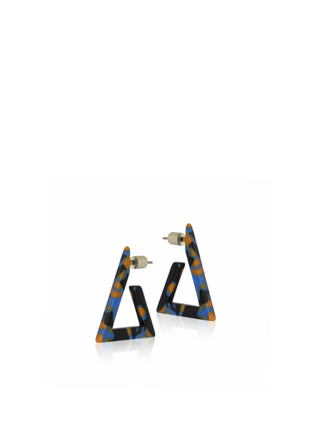 Big Metal Daria Resin Triangle Earrings In Blue Black & Orange From Big Metal