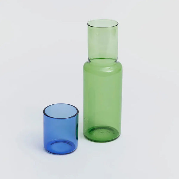 Block Design Duo Tone Glass Carafe- Blue & Green
