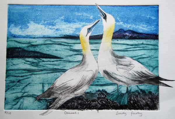 Lindy Furby Gannets Collagraph Print