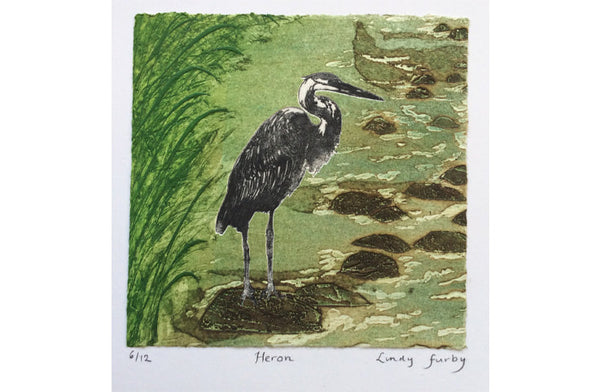 Lindy Furby Heron Collagraph Print