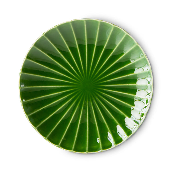 HK Living The Emeralds: Ceramics Side Plate Ribbed Green (set Of 2)
