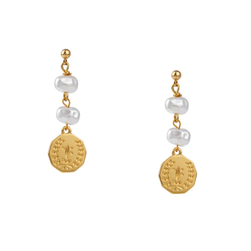 Orelia London Orelia - Stationed Pearl & Coin Drop Earrings