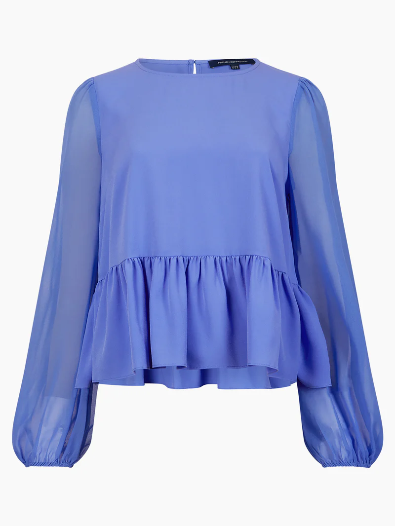 French Connection Baja Blue Crepe Light Georgette Peplum Top