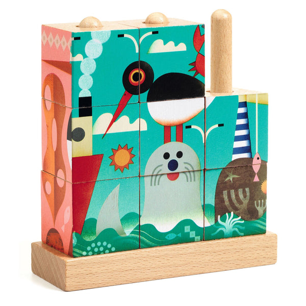 Djeco  Puzz Up Sea Themed Vertical Wooden Puzzle - 4 In 1