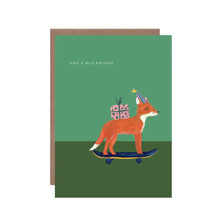Hutch Cassidy Fox on Skateboard Birthday Greeting Card