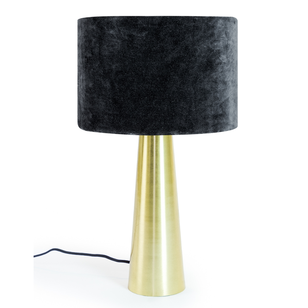 &Quirky Brass Column Table Lamp With Black Velvet Shade