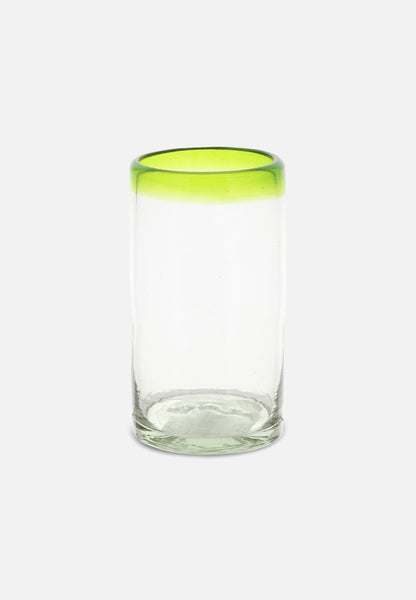 Folkdays Drinking Glass With Colourful Rim // Green // Tall
