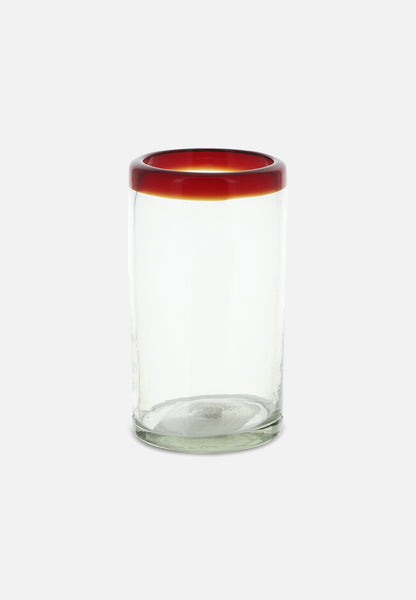 Folkdays Drinking Glass With Colourful Rim // Red // Tall