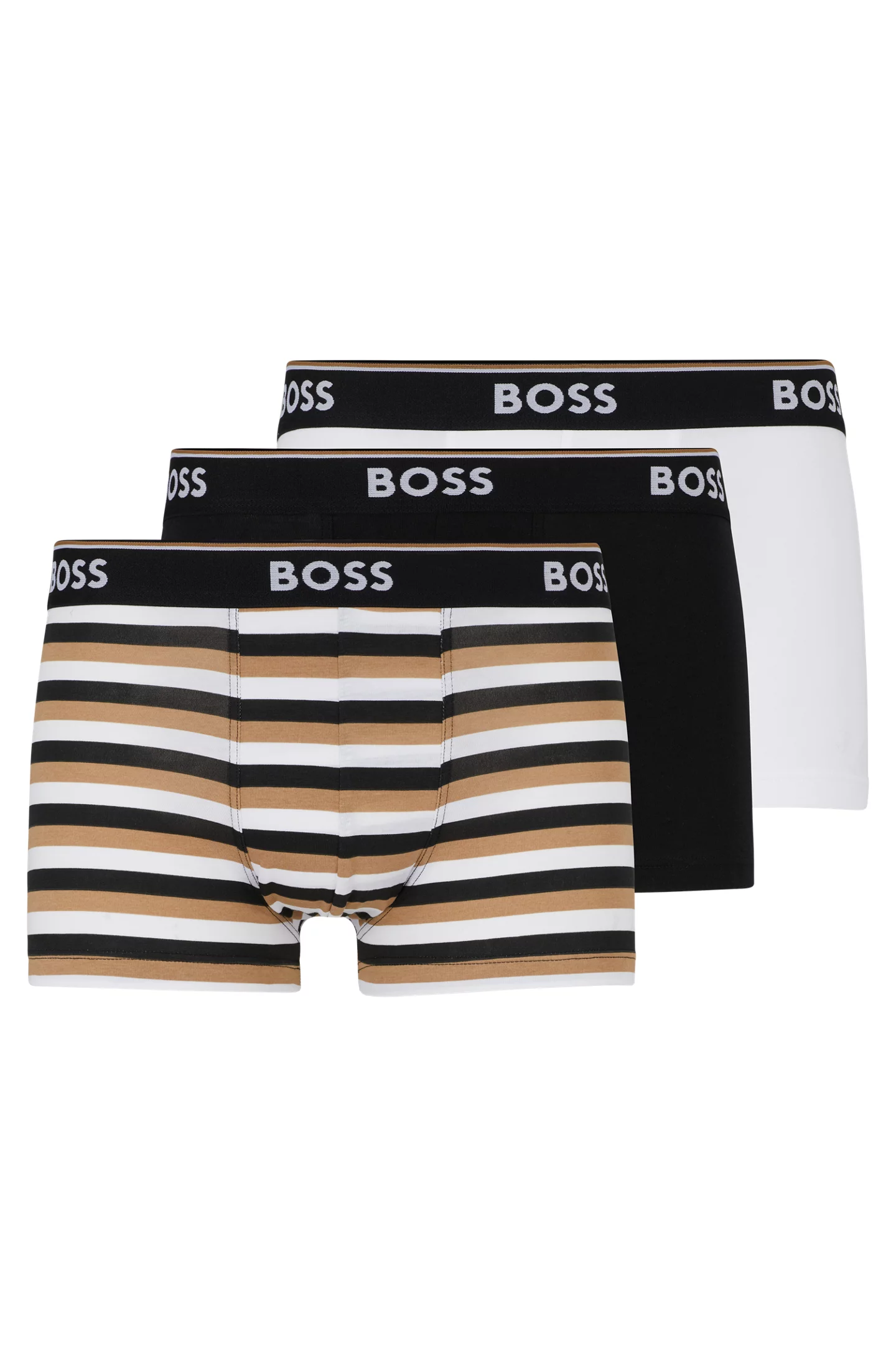 Boss Pack of 3 White and Black Stripe Boxers Trunks
