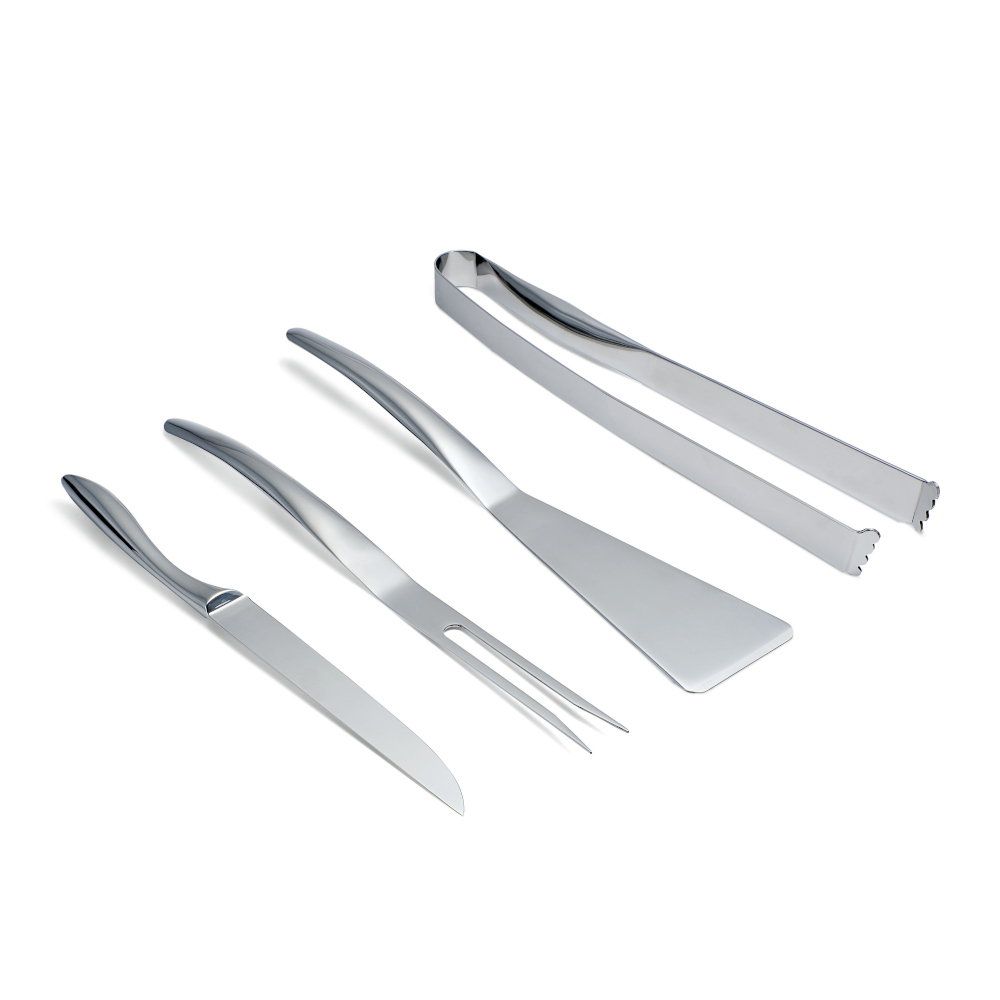 Philippi Germany Philippi Bbq 4 Piece Set In Polished Stainless Steel Wave Design
