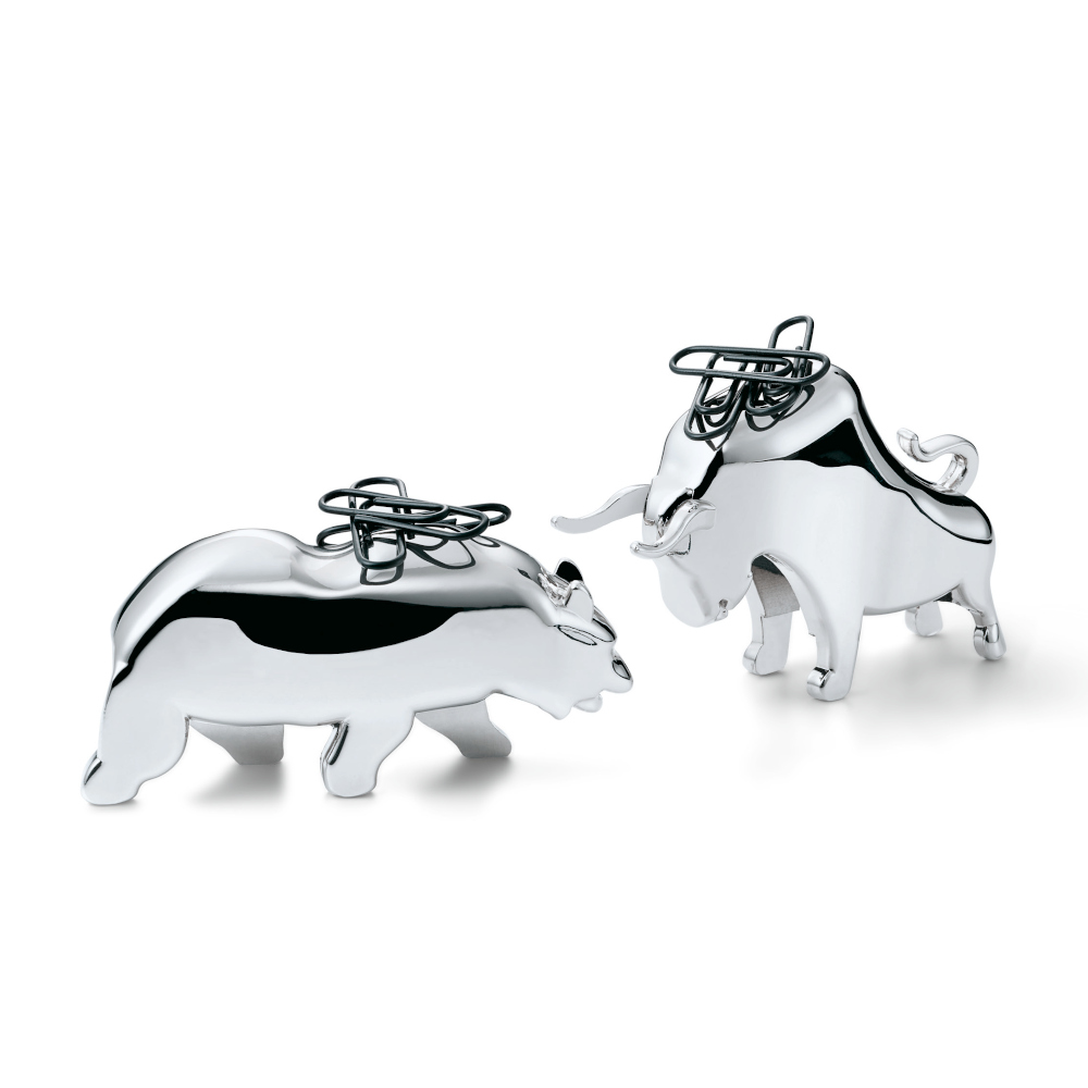 Philippi Germany Philippi Executive Desk Paper Clip Holder Magnetic In Polished Nickel Bull & Bear Design