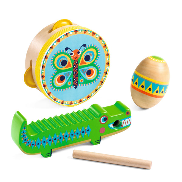 Djeco  Set Of 3 Wooden Illustrated Percussion Instruments