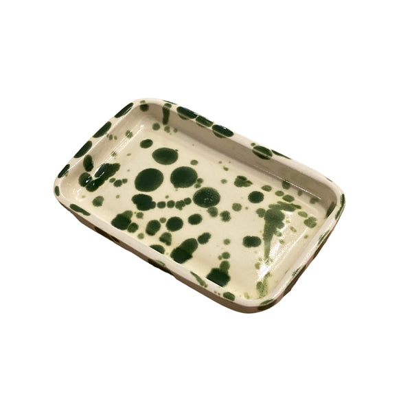 Rebecca Perry Ceramic Design Trinket Dish Rectangle Ceramic Olive Green Splatter