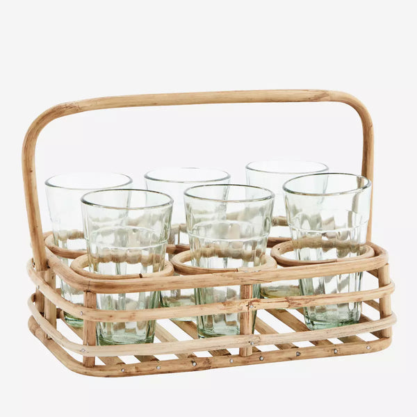 Madam Stoltz Bamboo Drinking Glass Holder and Glasses